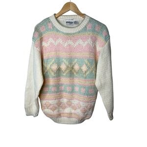 Vintage Exclusive Imports Knit Sweater‎ Pastel Diamond Pattern Women Size Medium